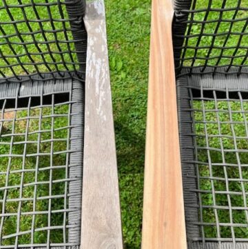 Teak Furniture Restoration Hope This Werks Teak Armrests Teak Furniture Restoration a teak chair with gray patina and a teak chair that is sanded to original golden hue