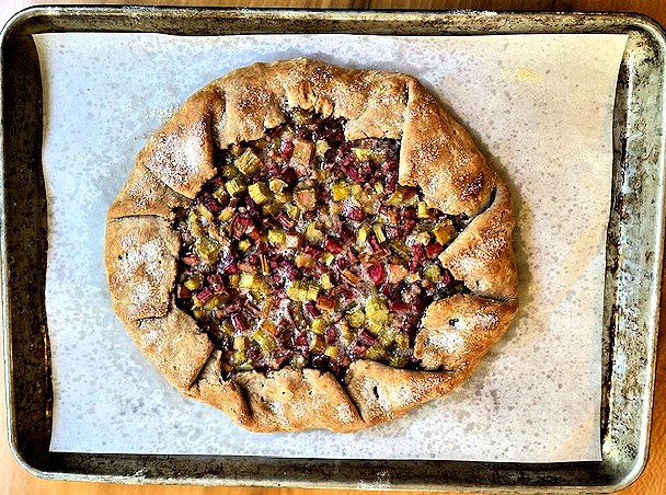 Rhubarb Galette with fresh milled flour on baking pan