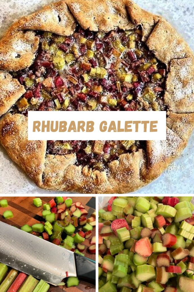 Rhubarb Galette with fresh rhubarb on cutting board