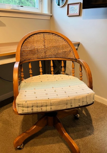 wooden desk chair with boxed cushion for seat