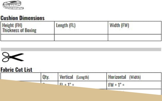 Spreadsheet for making a boxed cushion