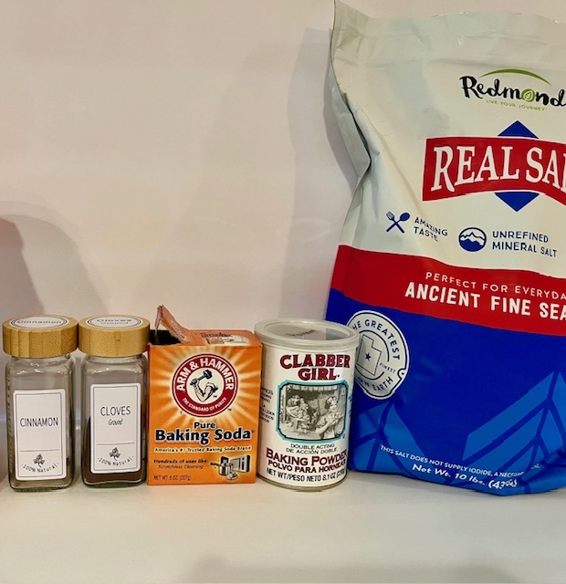 salt baking soda baking powder cinnamon cloves