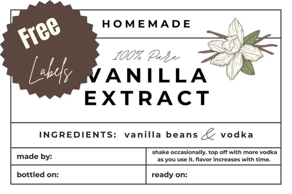 label for vanilla extract with vodka free