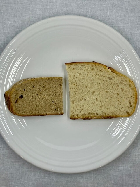 Slice of recipe for sourdough bread. Fresh milled vs store bought