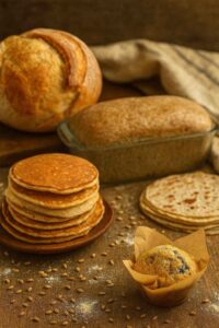 Fresh Milled Flour Recipes examples artisan bread, everyday bread, tortillas, pancakes, blueberry muffins