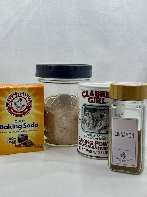 Dry Ingredients (baking soda, baking powder, cinnamon and salt) for freshly milled pumpkin cookies