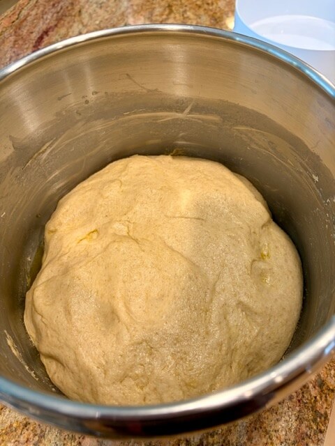 Dough that is risen for fresh milled english muffins