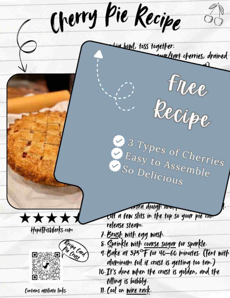 Free recipe card for cherry pie filling and instructions