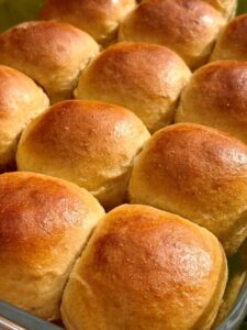 a pan of Hawaiian Rolls with fresh milled flour closeup