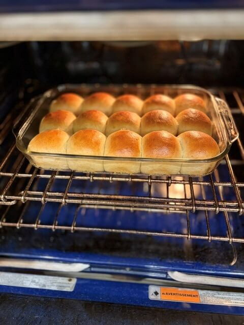 Hawaiian Rolls with Fresh milled flour in the oven and they are golden brown