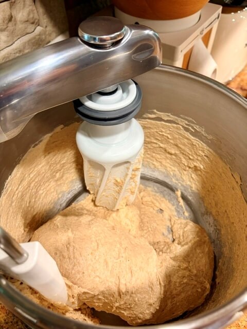 Fresh Milled Flour Focaccia dough in an Ankarsrum mixing bowl