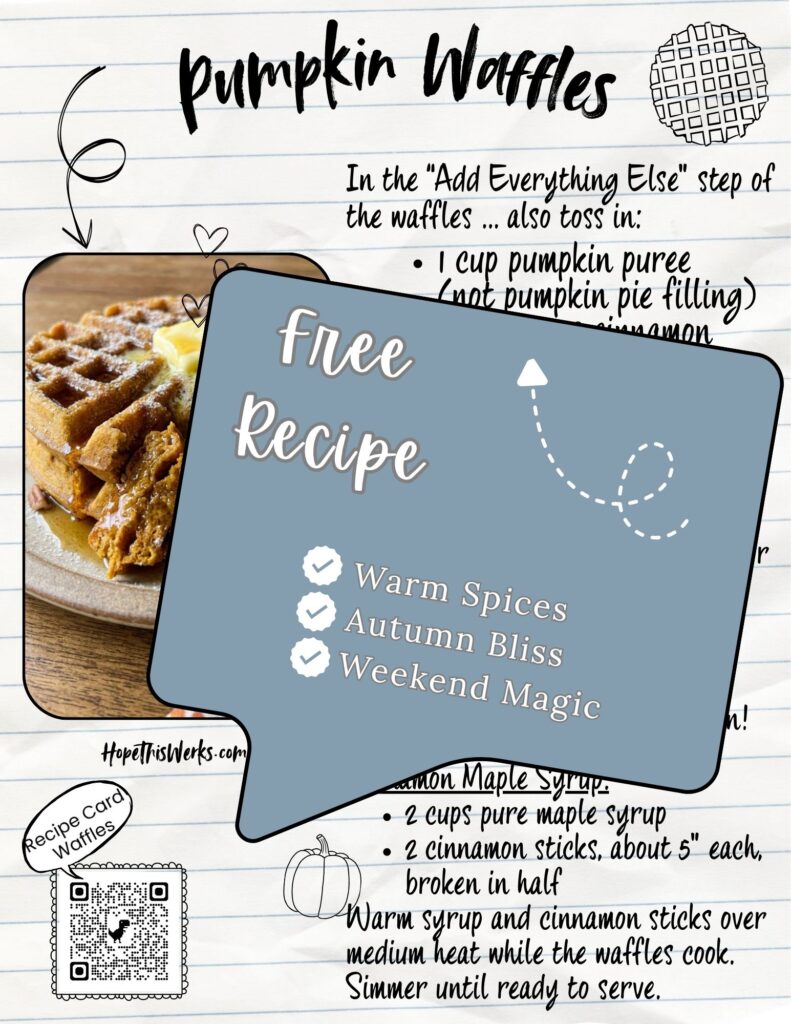 Recipe card for fresh milled flour pumpkin waffles