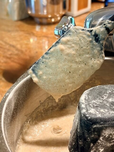 batter in a bowl and on a spatula