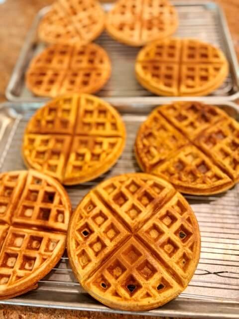 fresh milled flour waffles on a wire rack