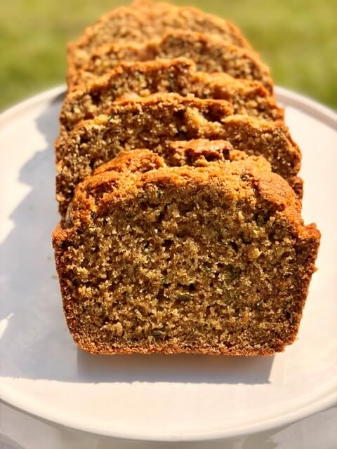 fresh Milled flour zucchini bread on a white plate