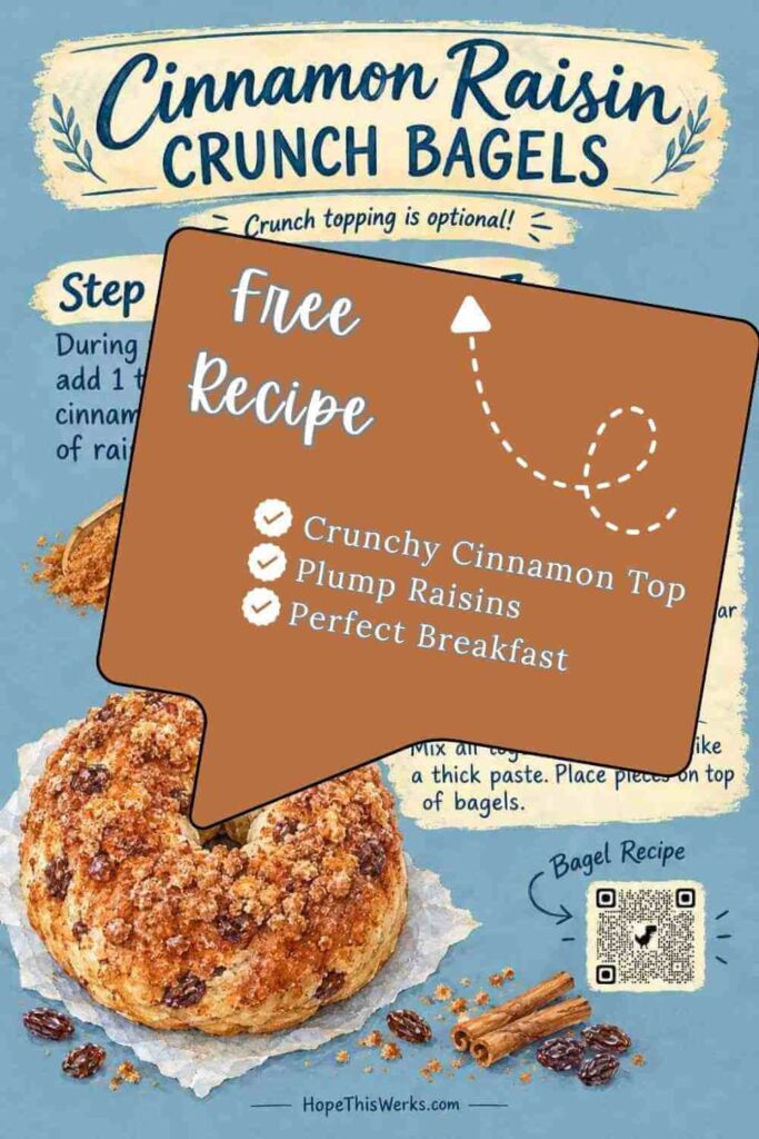 Picture for Cinnamon Raisin Crunch Bagel Recipe. YOu can click here to get it.