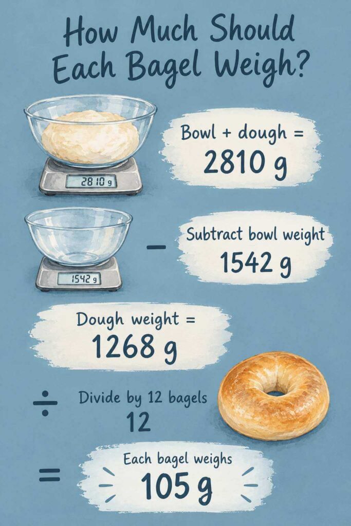 Equation to figure out how much each fresh milled flour bagels should weigh on a blue background in watercolor design