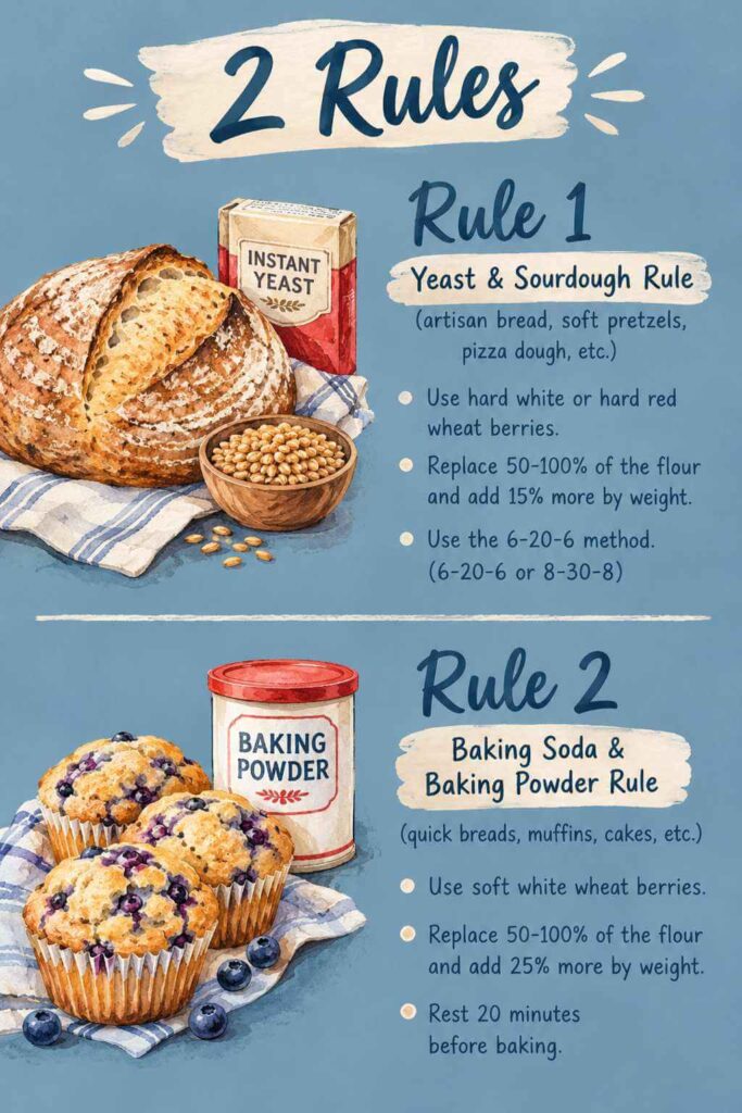 An illustration about fresh milled recipes ... 2 rules to decide how to change to freshly milled flour